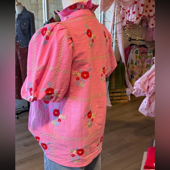Floral Embroidered Pink Blouse - Picture 3 of 6